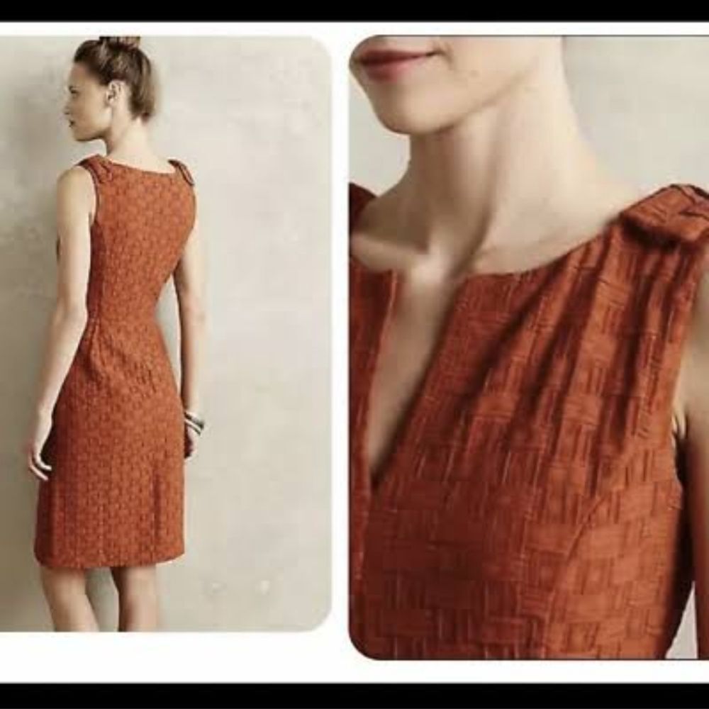 Tabitha Tema Dress 0 Rust Basket Weave Knit Sleeveless Split Neck Shoulder Bows